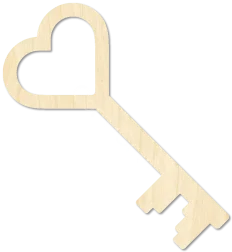 Heart Key Heart Key Cutout Heart Key Shape laser cut wood blank for Valentine's Day crafters and wedding planners and couples by CorbyCraft SKU BPZBFA